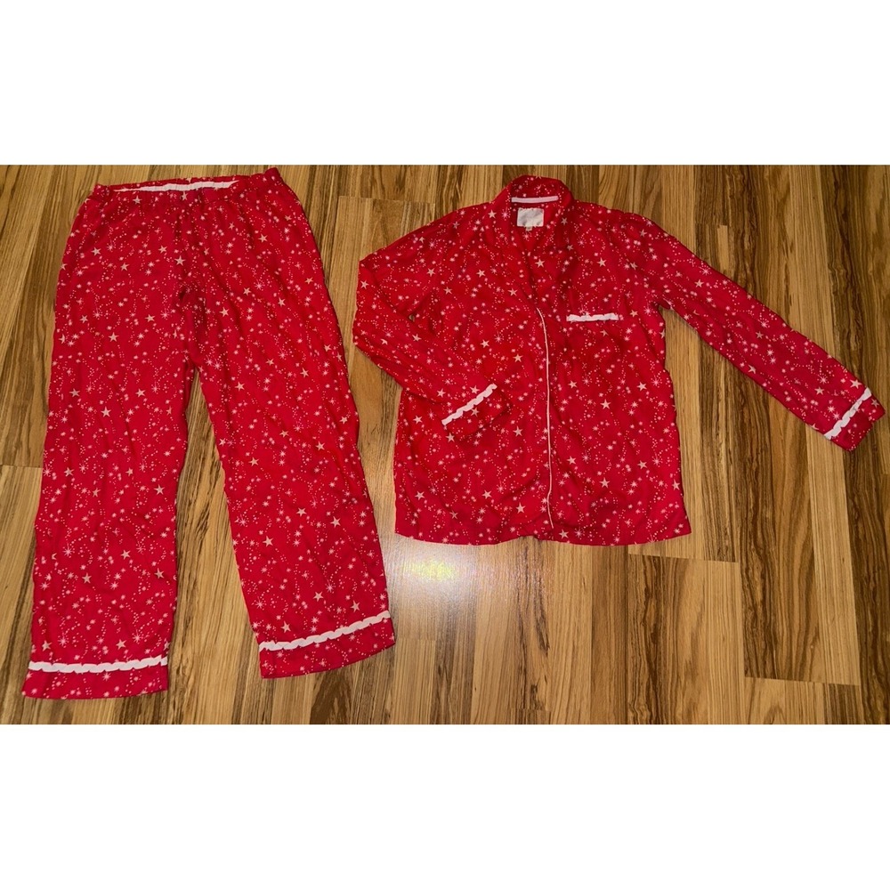 VTG‎ Victoria's Secret M Pajama Red Set Stars Christmas 2009